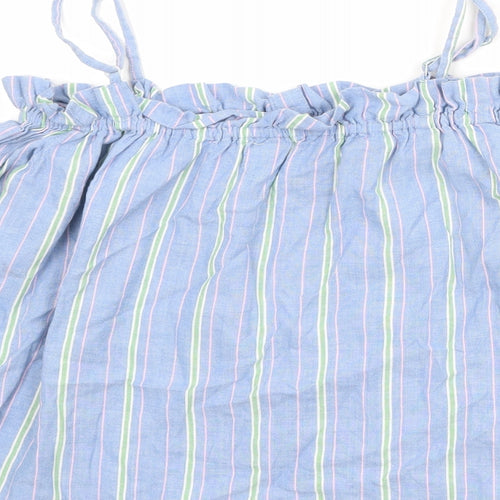 Pins & Needles Womens Blue Striped 100% Cotton Basic Blouse Size S Off the Shoulder