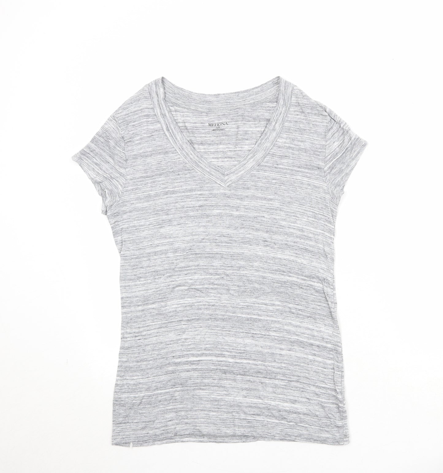 Merona Womens Grey Striped Viscose Basic T-Shirt Size L V-Neck