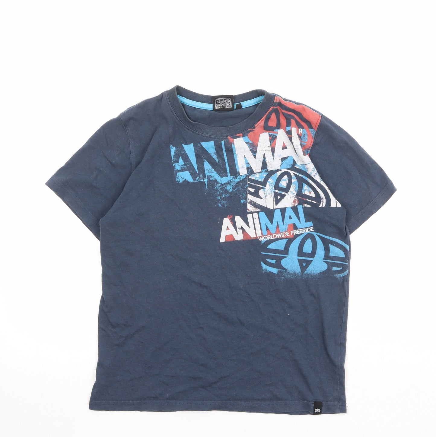 Animal Boys Blue 100% Cotton Pullover T-Shirt Size 11-12 Years Crew Neck Pullover