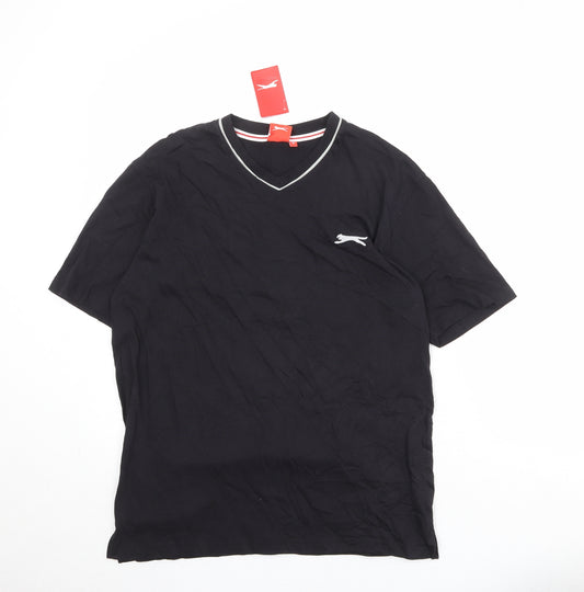 Slazenger Mens Black Cotton T-Shirt Size M V-Neck