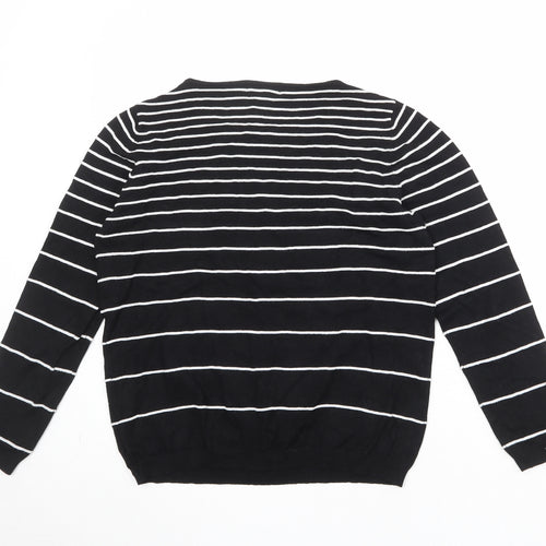 Debenhams Womens Black Round Neck Striped Viscose Pullover Jumper Size 16