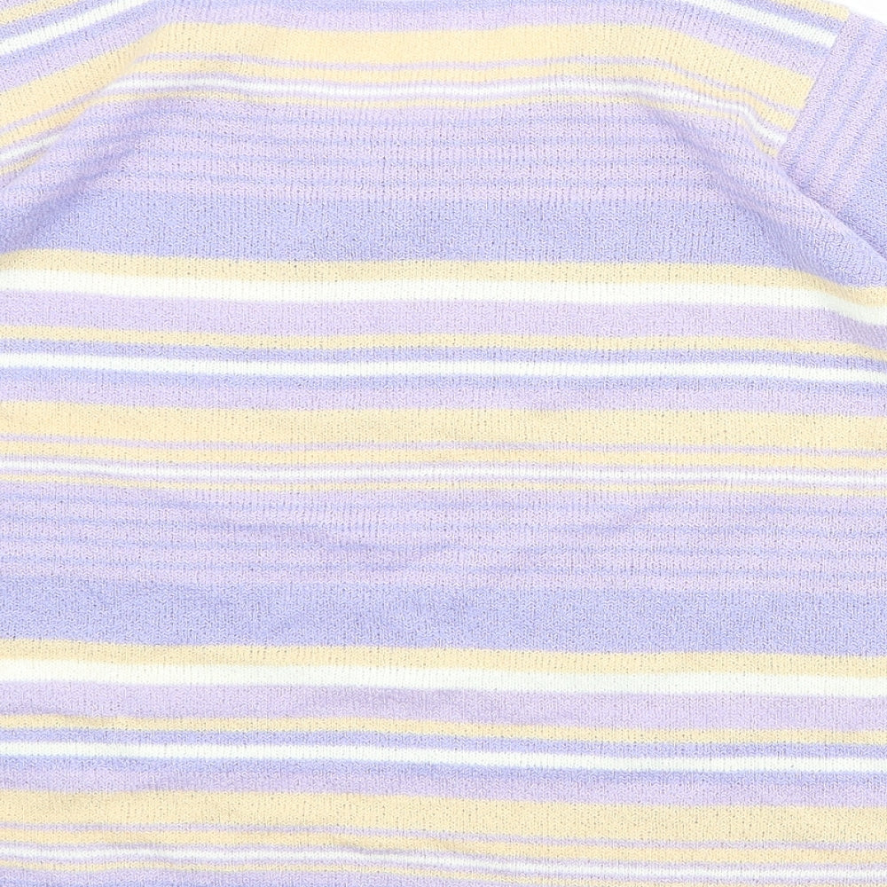 Bonmarché Womens Purple Round Neck Striped Acrylic Pullover Jumper Size XL