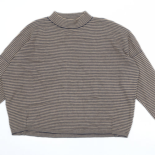 Autograph Womens Brown Mock Neck Striped Viscose Pullover Jumper Size 20