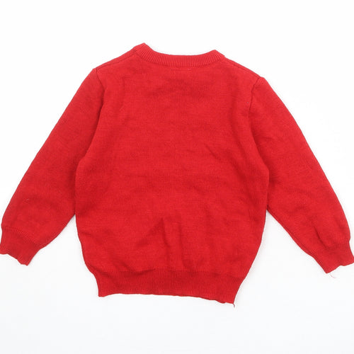 Disney Boys Red Round Neck Polyester Pullover Jumper Size 2-3 Years Pullover - Mickey Mouse On The Awesome List