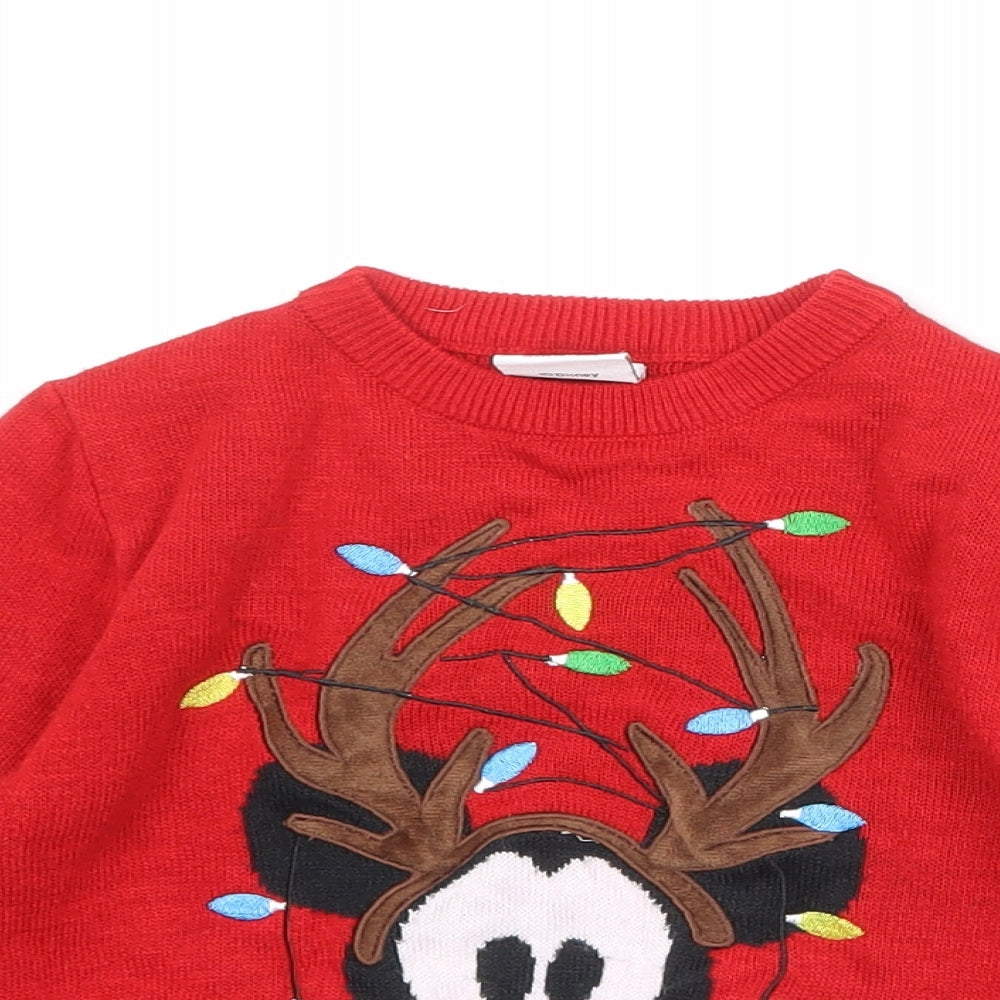Disney Boys Red Round Neck Polyester Pullover Jumper Size 2-3 Years Pullover - Mickey Mouse On The Awesome List