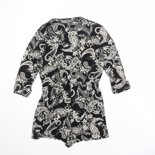 Boohoo Womens Black Paisley Viscose Playsuit One-Piece Size 10 Pullover