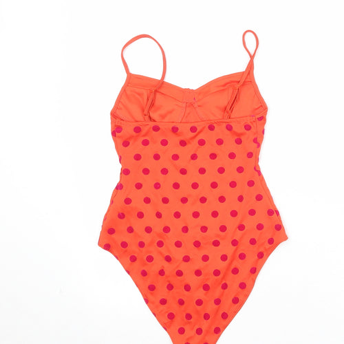 Zara Womens Orange Polka Dot Polyester Bodysuit One-Piece Size S Snap