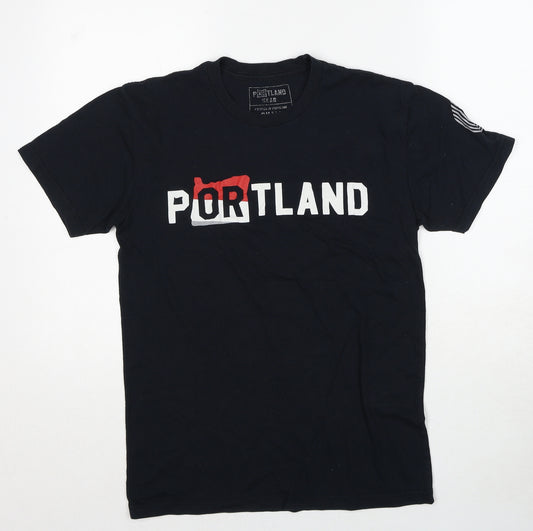 Portland Sear Mens Black Polyester T-Shirt Size S Round Neck