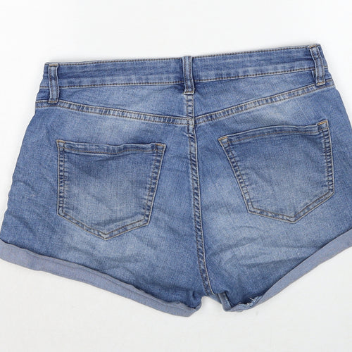 H&M Womens Blue Cotton Hot Pants Shorts Size 10 Regular Pull On