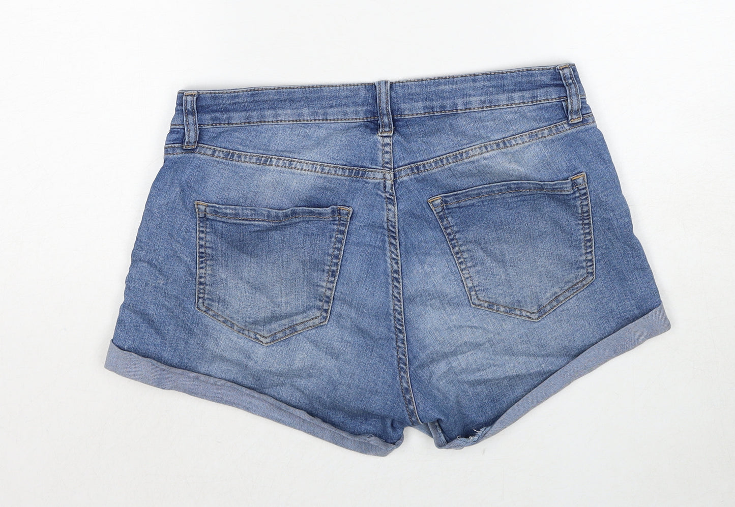 H&M Womens Blue Cotton Hot Pants Shorts Size 10 Regular Pull On