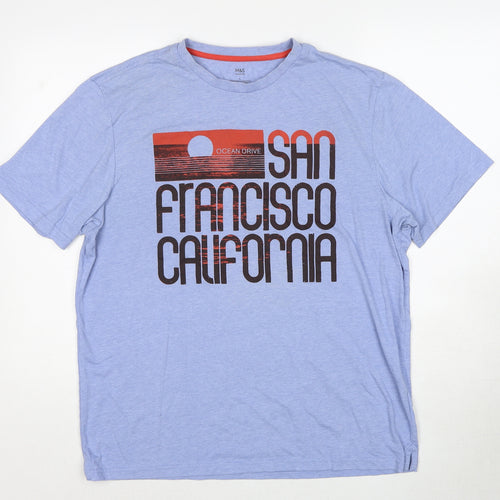 Marks and Spencer Mens Blue Polyester T-Shirt Size L Round Neck - San Francisco California