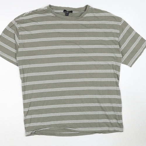 New Look Mens Green Striped Polyester T-Shirt Size M Round Neck