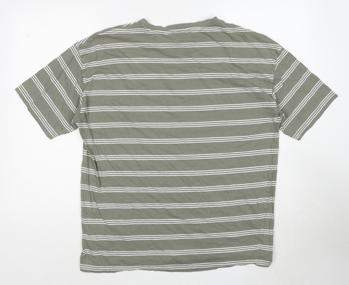New Look Mens Green Striped Polyester T-Shirt Size M Round Neck