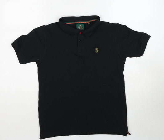 Luke Boys Black Cotton Pullover Polo Size 14-15 Years Collared Pullover