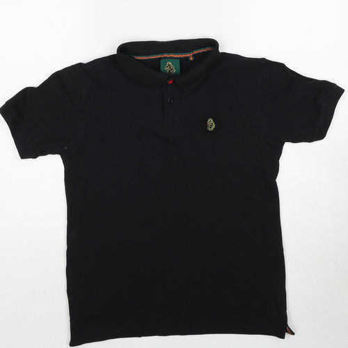 Luke Boys Black Cotton Basic Polo Size 14-15 Years Collared Pullover