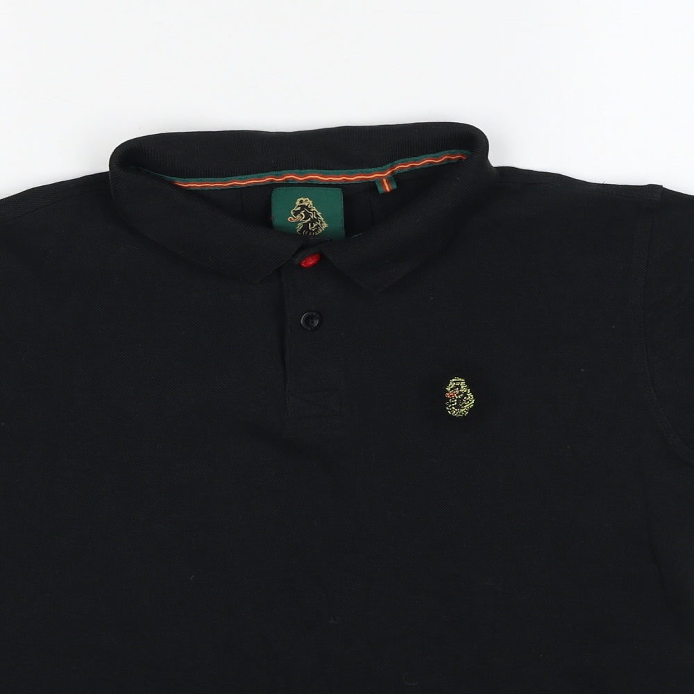 Luke Boys Black Cotton Basic Polo Size 14-15 Years Collared Pullover