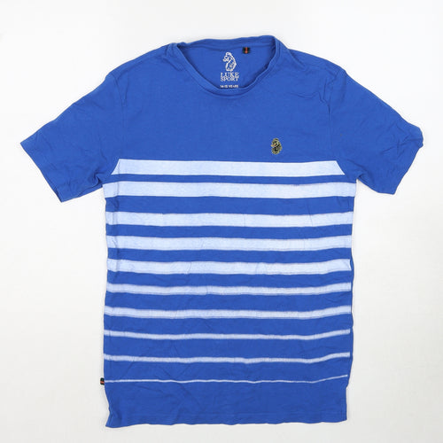 Luke Boys Blue Striped Cotton Pullover T-Shirt Size 14-15 Years Crew Neck Pullover