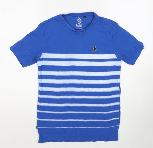Luke Boys Blue Striped Cotton Pullover T-Shirt Size 14-15 Years Crew Neck Pullover
