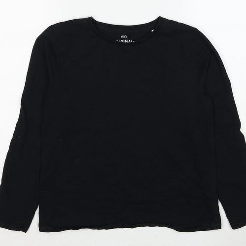 Marks and Spencer Boys Black Cotton Basic T-Shirt Size 13-14 Years Round Neck Pullover