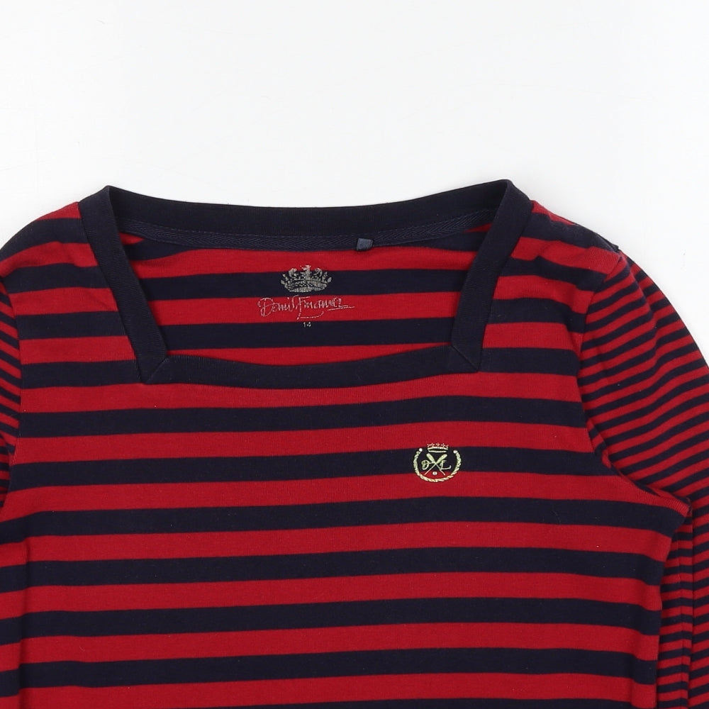 David Emanuel Womens Red Striped Cotton Pullover Sweatshirt Size 14 Pullover