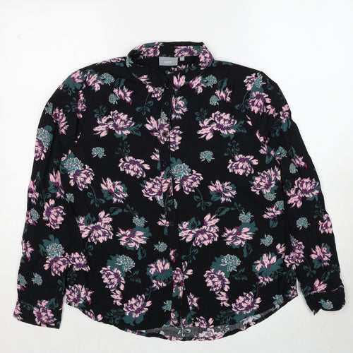 b.young Womens Black Floral Polyester Basic Button-Up Size 10 Collared