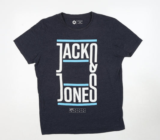 JACK & JONES Mens Grey Polyester T-Shirt Size M Round Neck