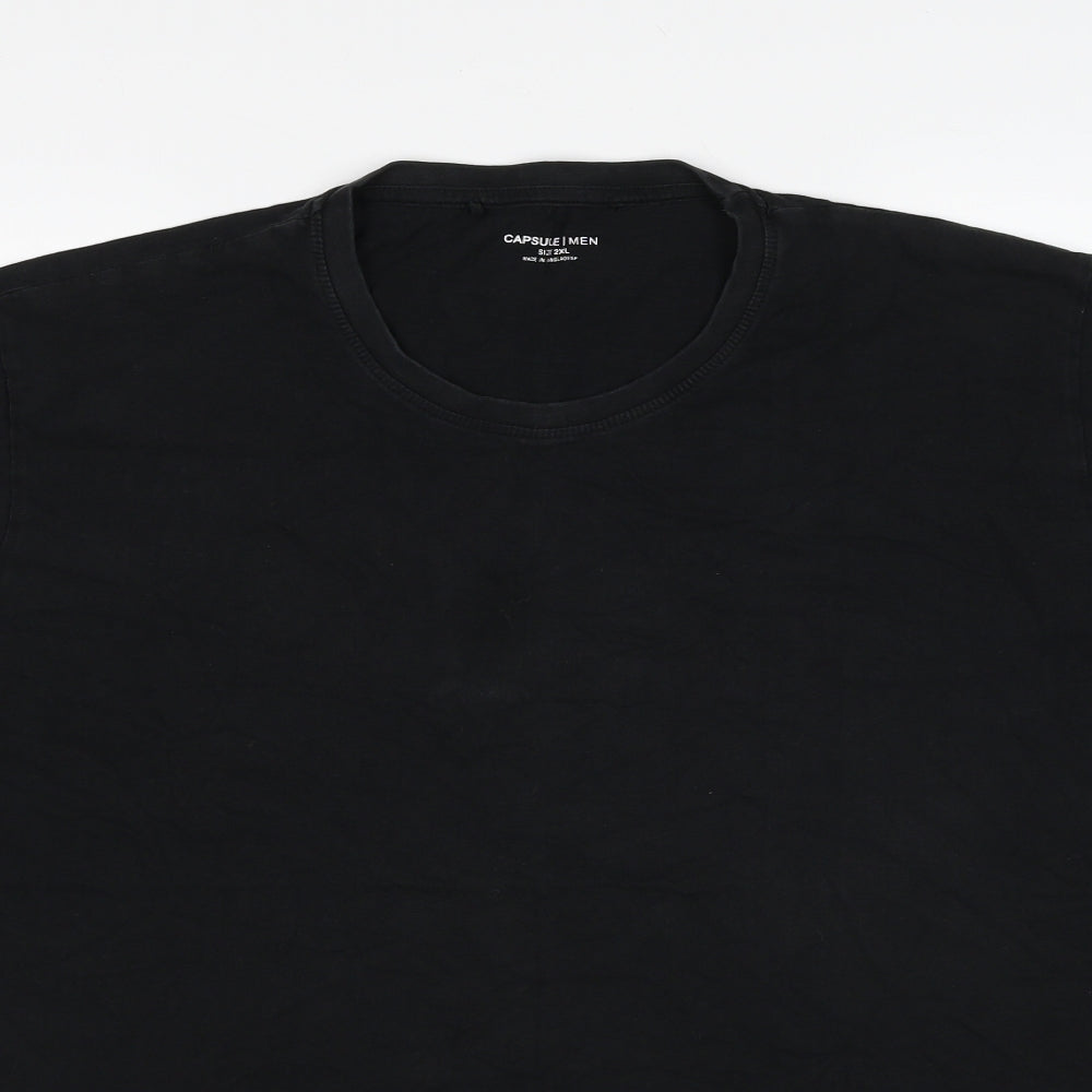 Capsule Mens Black Cotton T-Shirt Size 2XL Round Neck