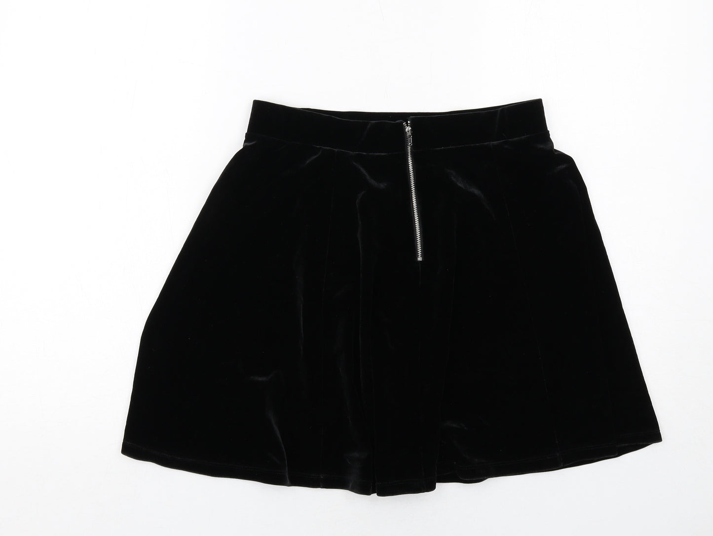 H&M Womens Black Polyester Skater Skirt Size M Zip