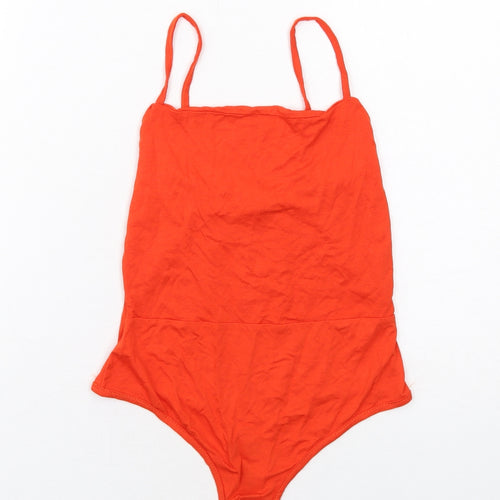 PRETTYLITTLETHING Womens Orange Viscose Bodysuit One-Piece Size 8 Snap