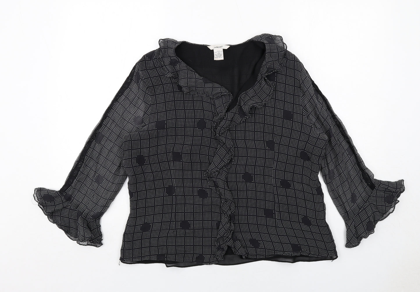 Edward Womens Black Geometric Silk Basic Blouse Size XL V-Neck