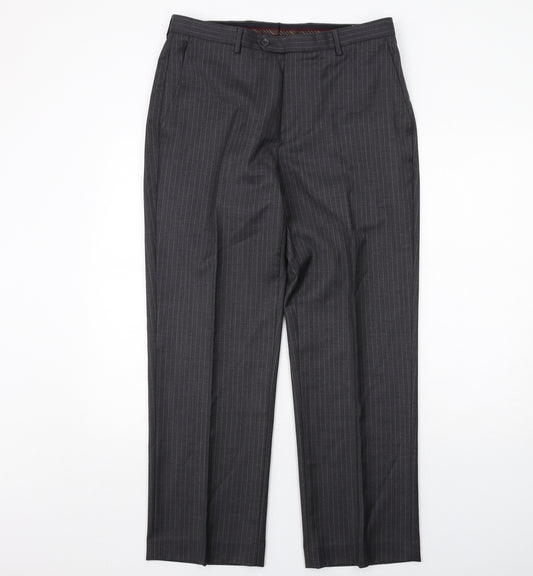 Butler and Webb Mens Grey Striped Wool Dress Pants Trousers Size 34 in Regular Zip