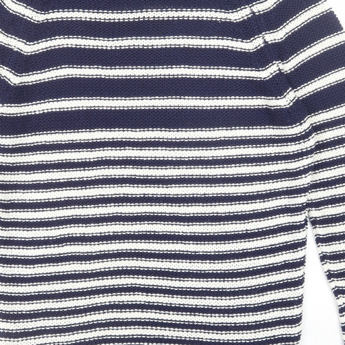 Zara Mens Blue Round Neck Striped Acrylic Pullover Jumper Size XL Long Sleeve