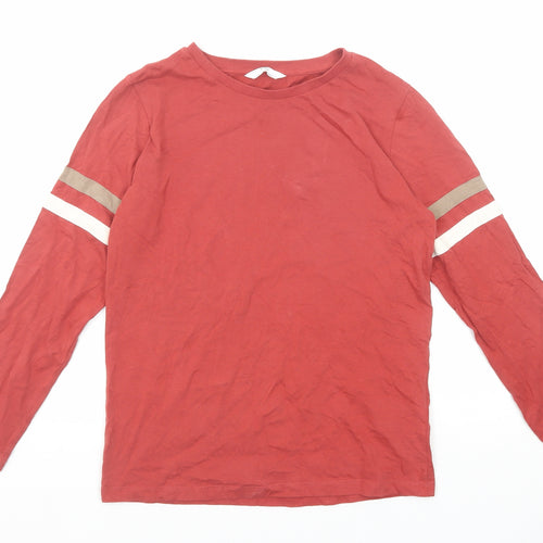 Marks and Spencer Boys Red Cotton Pullover T-Shirt Size 11-12 Years Round Neck Pullover - Stripe Detail