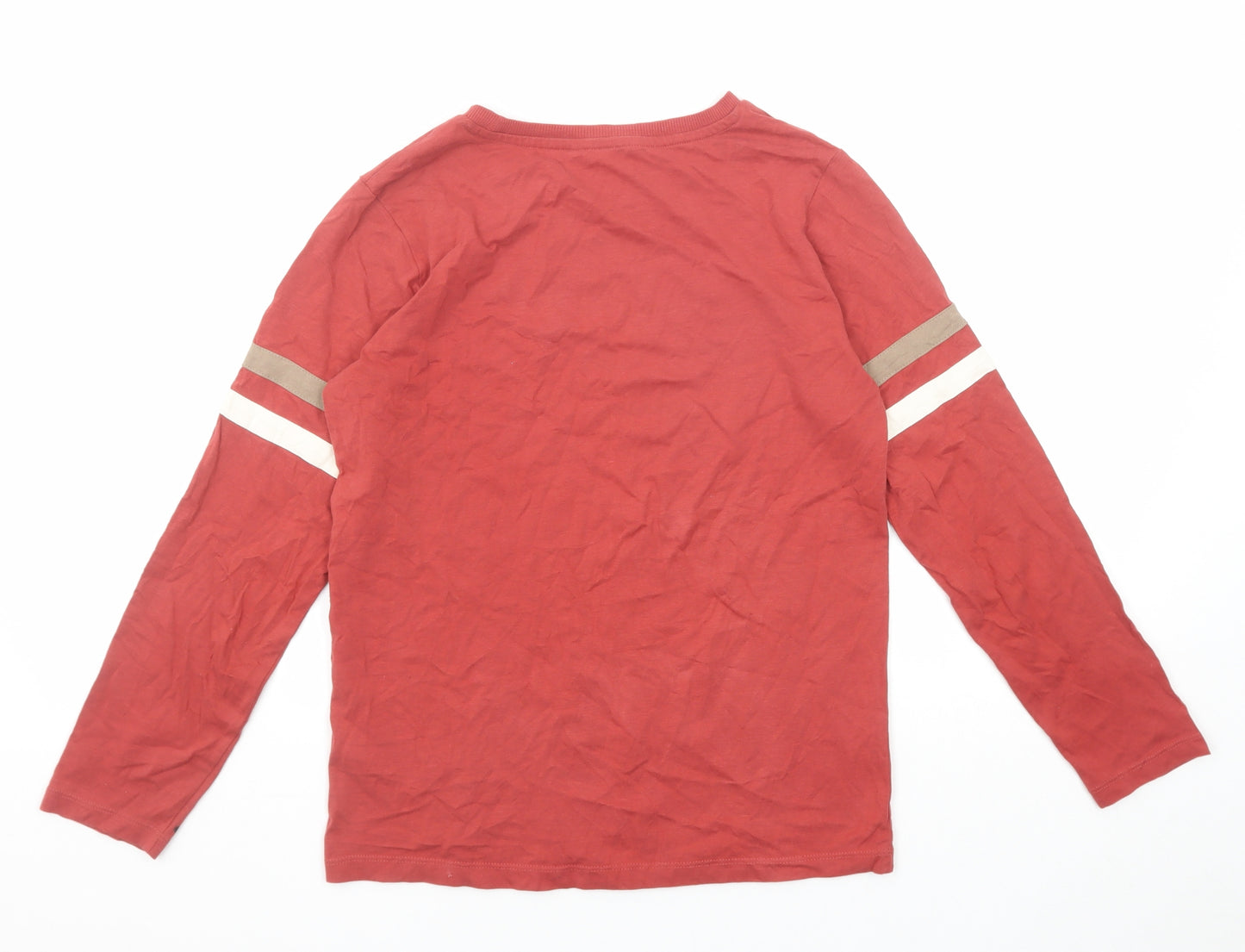 Marks and Spencer Boys Red Cotton Pullover T-Shirt Size 11-12 Years Round Neck Pullover - Stripe Detail
