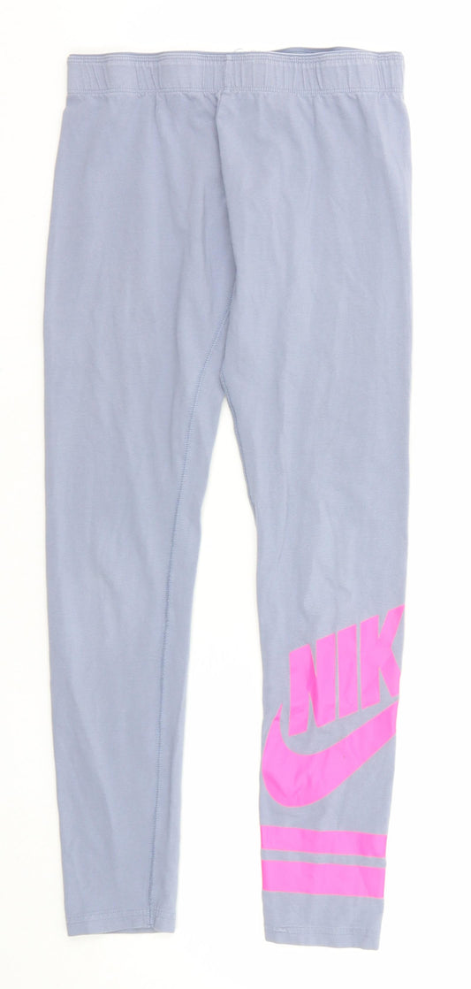 Nike Girls Grey Cotton Jogger Trousers Size 12-13 Years Regular Pullover - Leggings