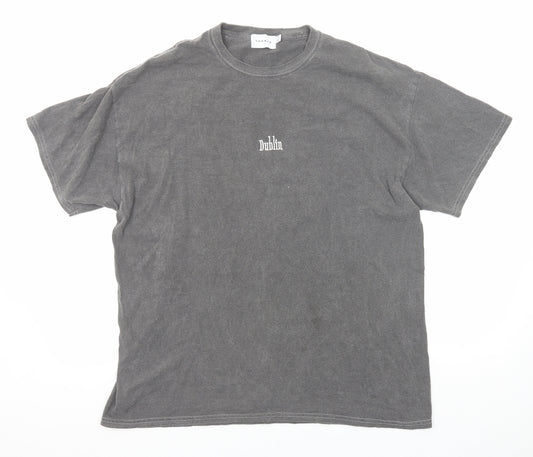 Topman Mens Grey Cotton T-Shirt Size M Round Neck