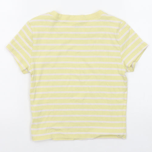 H&M Girls Yellow Striped Cotton Basic T-Shirt Size 10-11 Years Round Neck Pullover
