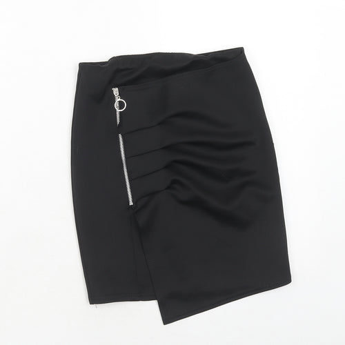 PRETTYLITTLETHING Womens Black Polyester A-Line Skirt Size 6