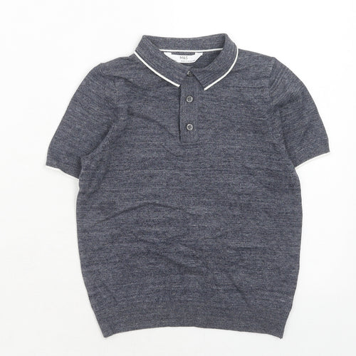Marks and Spencer Boys Grey Cotton Basic Polo Size 6-7 Years Collared Button