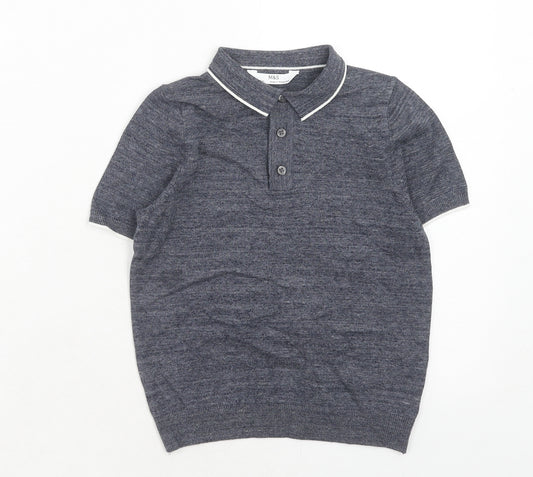 Marks and Spencer Boys Grey Cotton Basic Polo Size 6-7 Years Collared Button