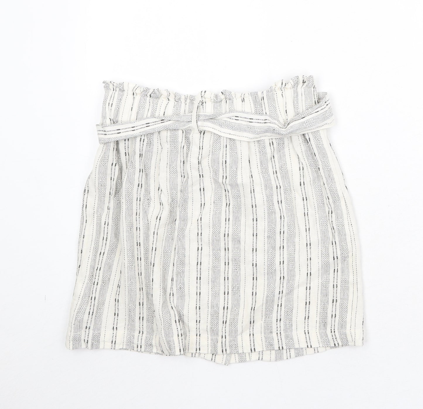 Topshop Womens Beige Geometric Linen A-Line Skirt Size 6 Button