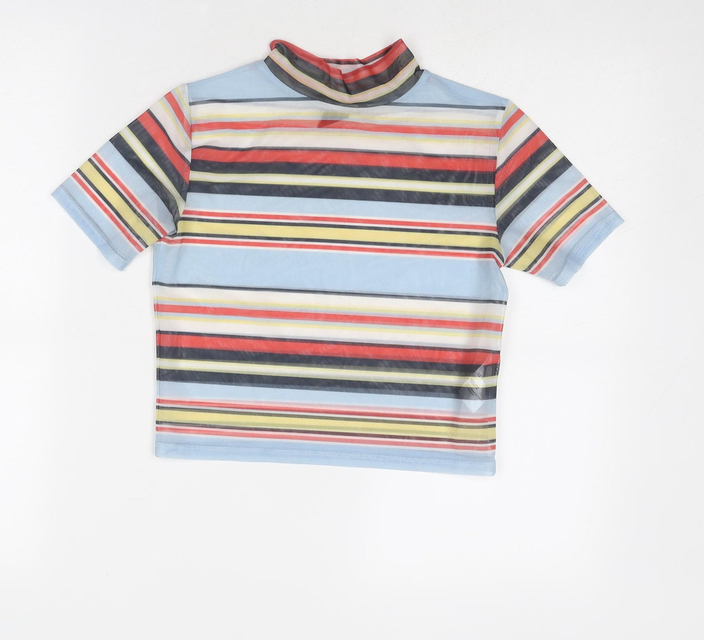 Urban Outfitters Womens Multicoloured Striped Polyester Basic T-Shirt Size XS Mock Neck