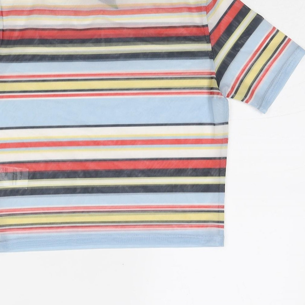 Urban Outfitters Womens Multicoloured Striped Polyester Basic T-Shirt Size XS Mock Neck