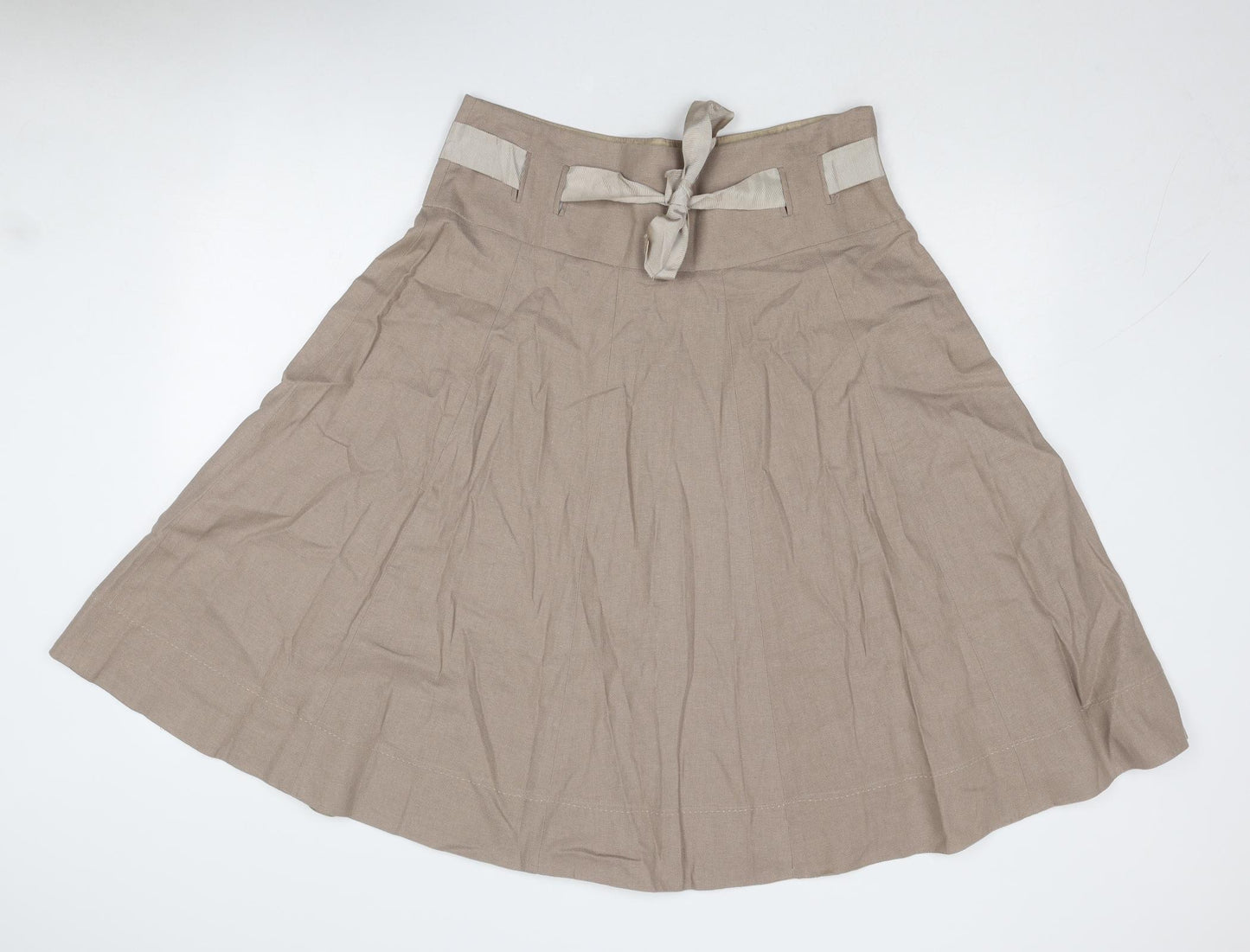 Long Tall Sally Womens Beige Linen Swing Skirt Size 12 Zip