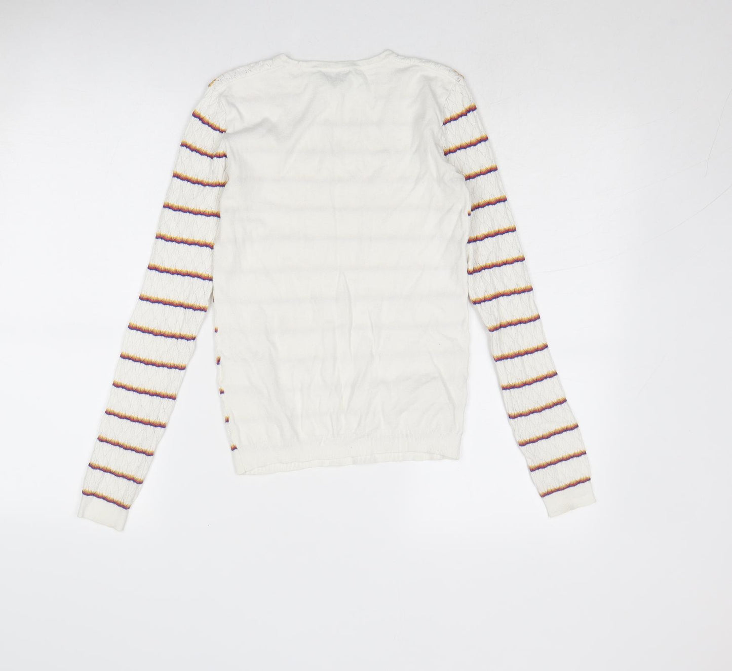 Warehouse Womens White Round Neck Striped Viscose Pullover Jumper Size 6