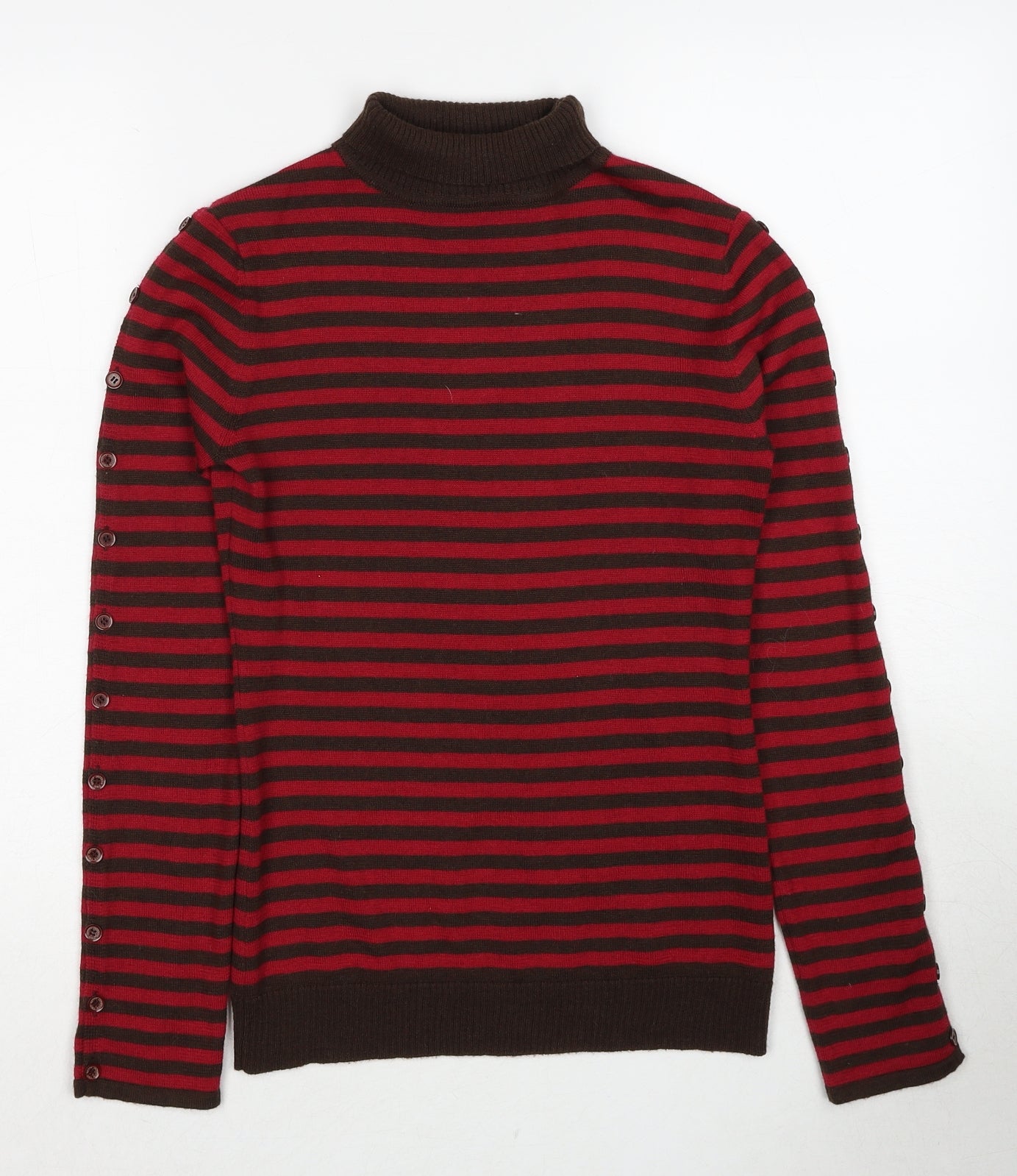 Betty Jackson Womens Red Roll Neck Striped Wool Pullover Jumper Size M