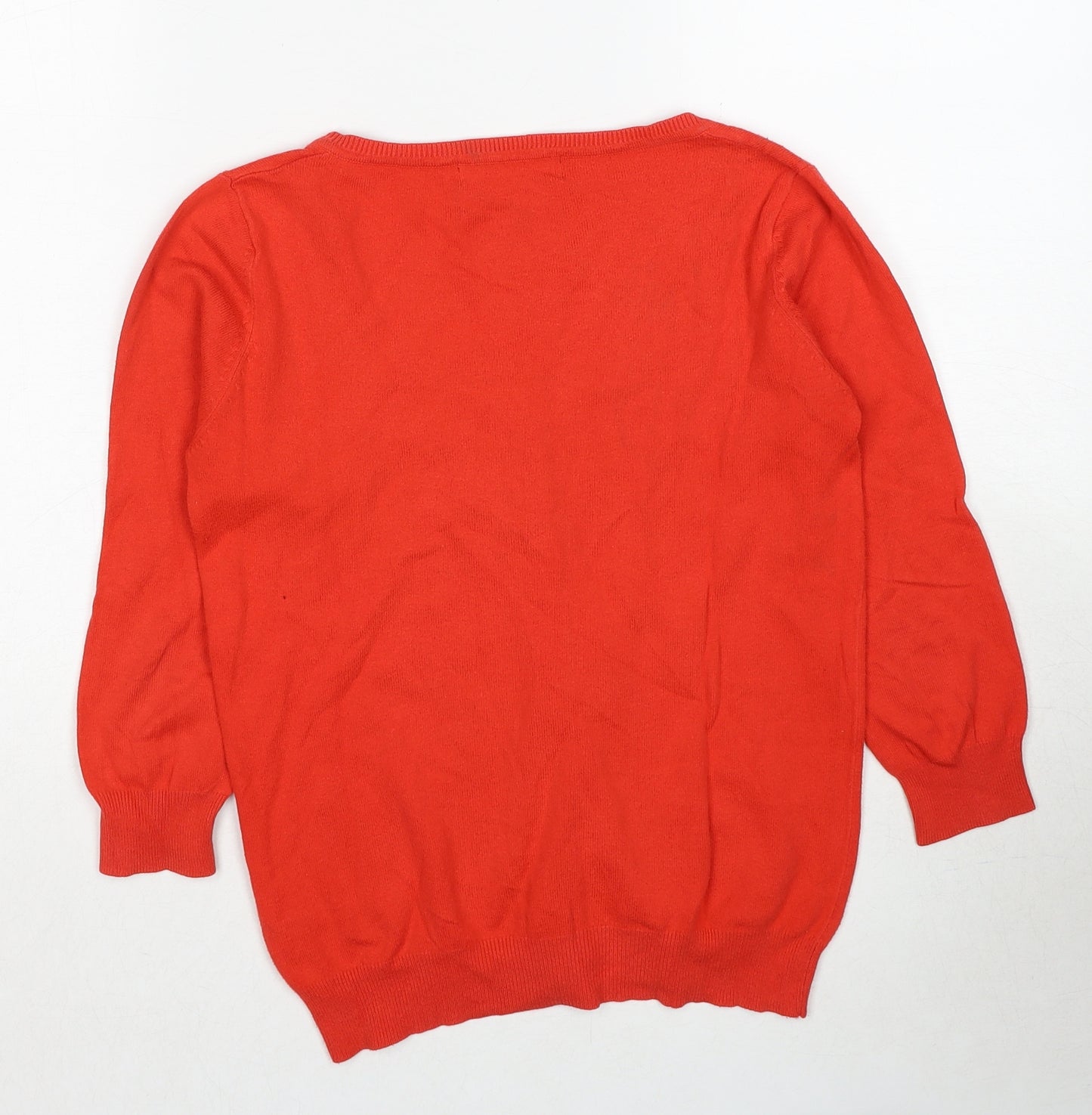 Zara Womens Red Scoop Neck Cotton Cardigan Jumper Size S