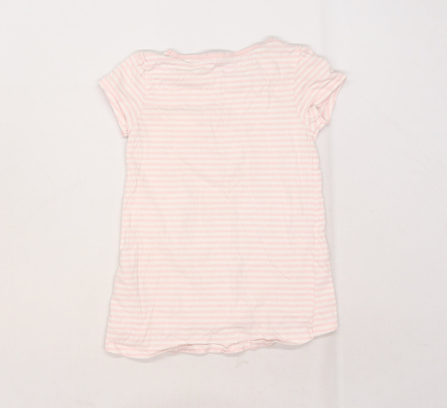 F&F Girls Pink Striped  Basic T-Shirt Size 6-7 Years  - Love heart