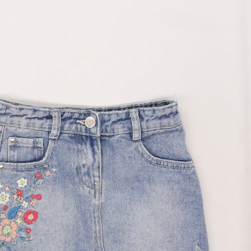 George Girls Blue Floral Denim A-Line Skirt Size 7-8 Years